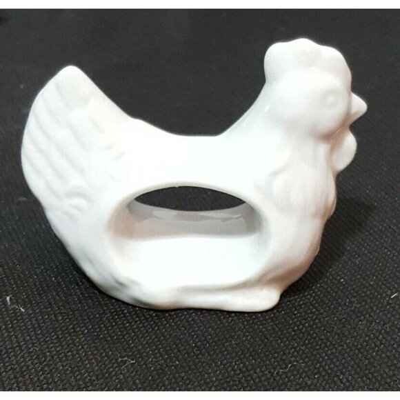 Vintage White Chicken HEN Porcelain Napkin Rings Set of  5 - Picture 4 of 6